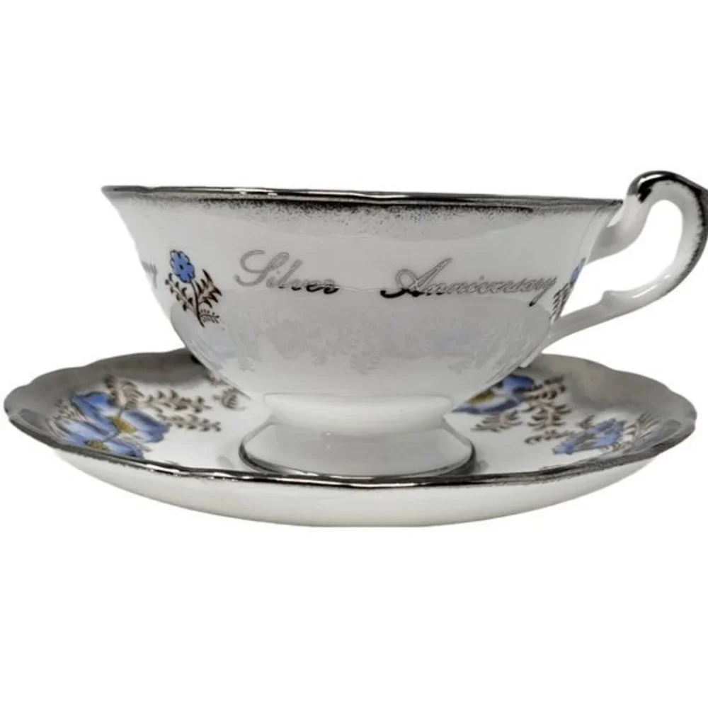 Happy 25th Anniversary Silver Royal Ardalt‎ Bone China England Tea Cup Saucer